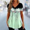 Sommer Damen T-Shirt 3D-Blume Bedruckte Kleidung Schönes V-Ausschnitt Kurzarm T-Shirt Trend Mode T-Shirt für Damen Straße