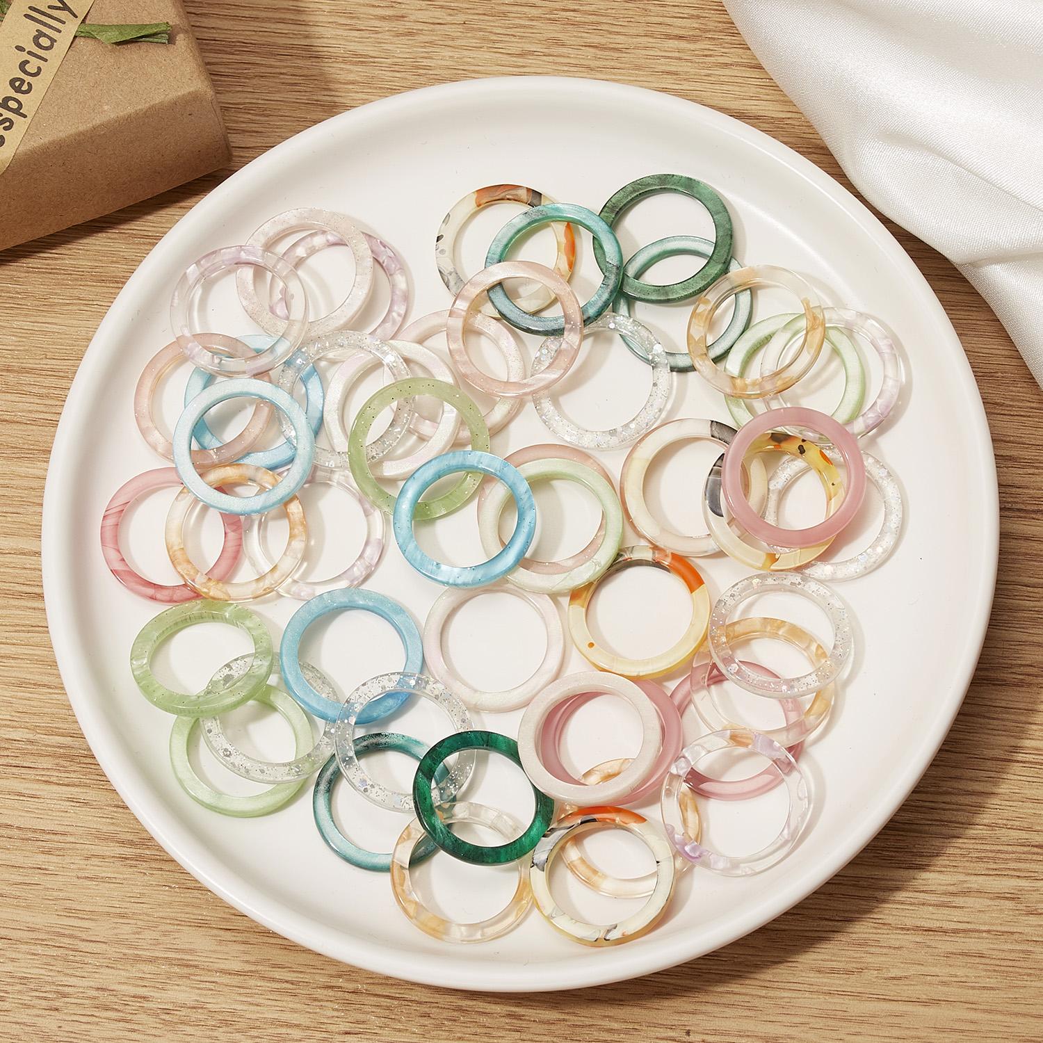 

New Simple Vintage Colourful Transparent Resin Acrylic Geometric Square Round Ring Set For Women Charm Jewelry Gift Resizable