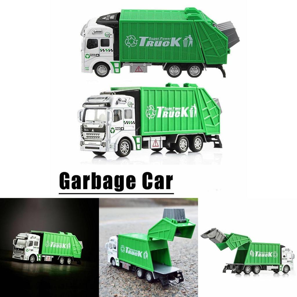 Colorful Diecast Garbage Truck Toy With Trash Bin For Kids Boys Xmas Gift