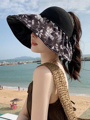 Mode Femmes Été Oversize Haut Vide Protection Solaire Extérieure Pare-Soleil Sauvage Voyage Plage Pliable Chapeau de Soleil à Large Bord Casquette Visière