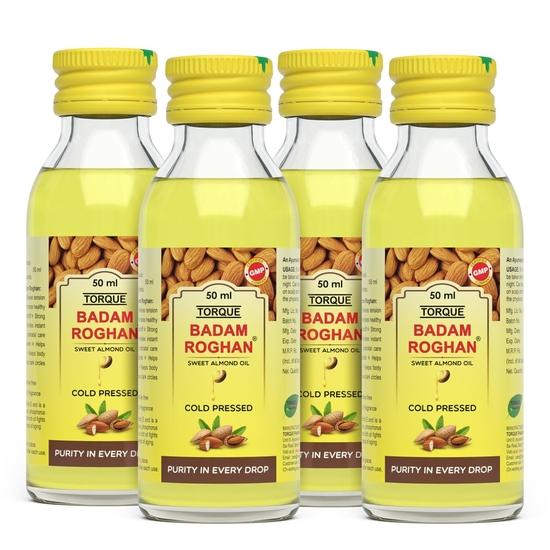 

Torque Badam Roghan Oil | 100% Pure, Cold Pressed & Sweet Almond Oil | For Glowing Skin & Hair Growth | Natural Almond Oil 50ml (Pack Of 4)