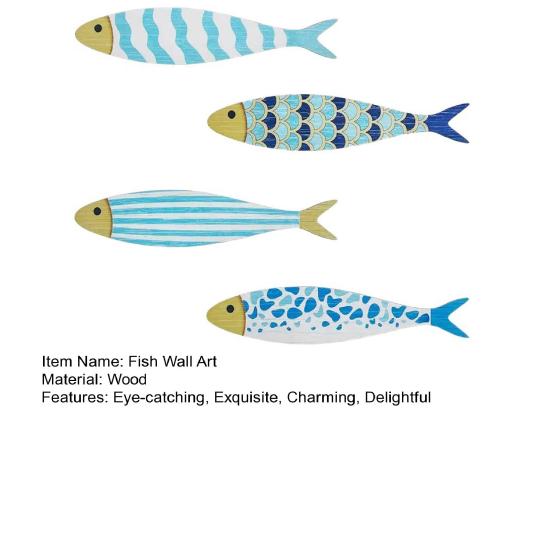 4 Pcs Wooden Fish Wall Decor Nautical Coastal Wall Art Blue Fish Wall Sculpture Lake House Hanging Decor for Bathroom Bedroom