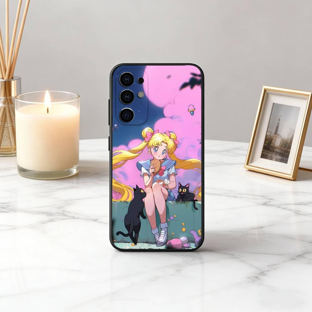 Cartoon S-Sailor M-Moon-es Art Phone Case For Samsung S25,S24,S21,S22,S23,S30,Ultra,S20,Plus,Fe,Soft Silicone Black Cover