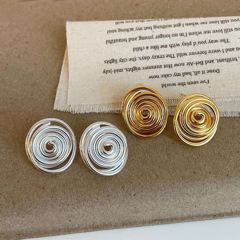Niche Design Sense Mosquito Coil Disc Line Winding Metal Stud Earrings Women'S Personality Unique Texture Versatile Earrings