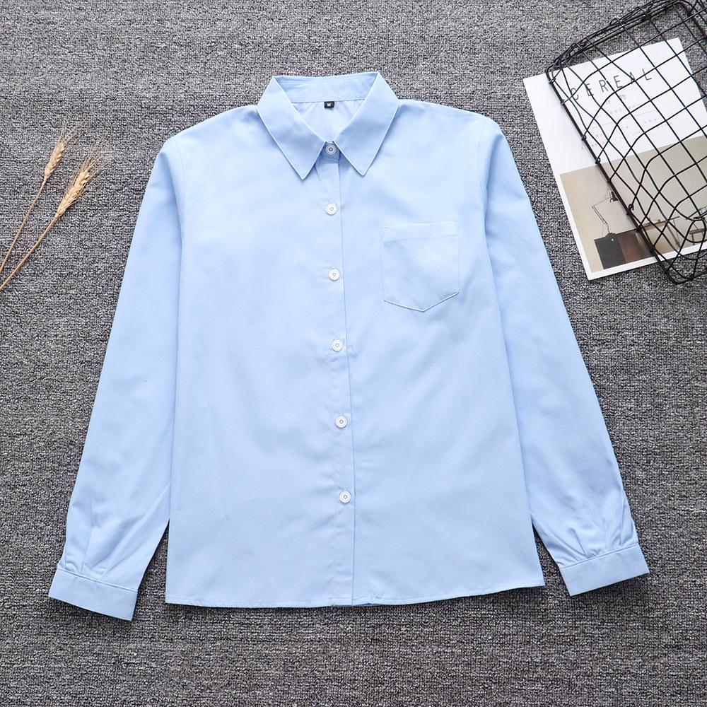 

Японская школьная форма JK, рубашка с длинным рукавом светло-голубого цвета с острым воротником и угловатыми манжетами, непрозрачная Large светло-синий
