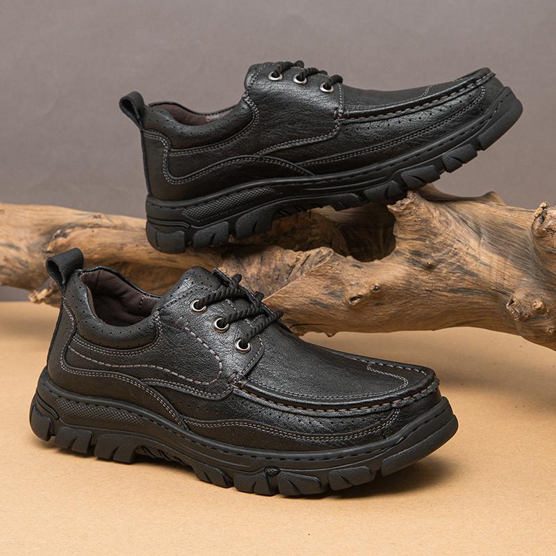 FashionGenuine Leather Men's Hiking Shoes Antiskid Lace Up Shoes Breathable Retro Casual Footwear Man Outdoor Outdoor Sneakers Trainers