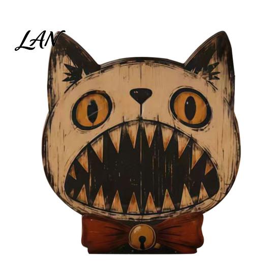 Decorative Wood Painting Art Halloween Wooden Ornaments, Distressed Pumpkin/Cat Decorations, Desktop & Wall Durable Tabletop Decors for Autumn Harvest