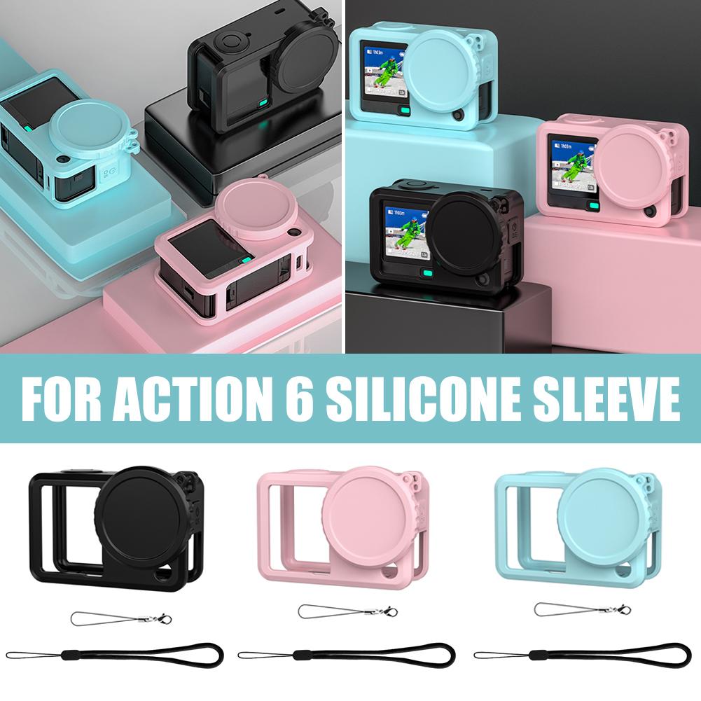 Silicone Protective Case Anti-Lost Lanyard For DJI Osmo Action 6 Lens Cap Full Protector Cover For Action 6 Camera Accessories