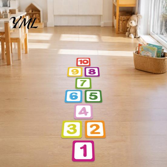 PVC Wall Sticker Hopscotch Game Floor Sticker, 1-10 Number Self-Adhesive Decal, Waterproof for Home Kindergarten Classroom Indoor