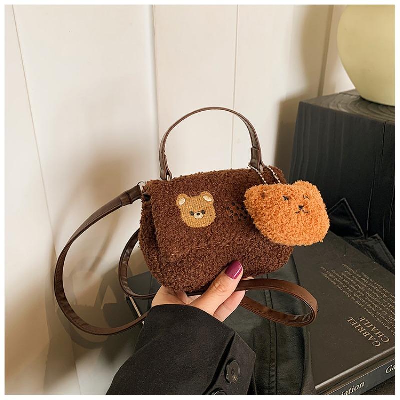 New Plush Fashion Cute Bear Cartoon Portable Small Square Bag Versatile Messenger Bag