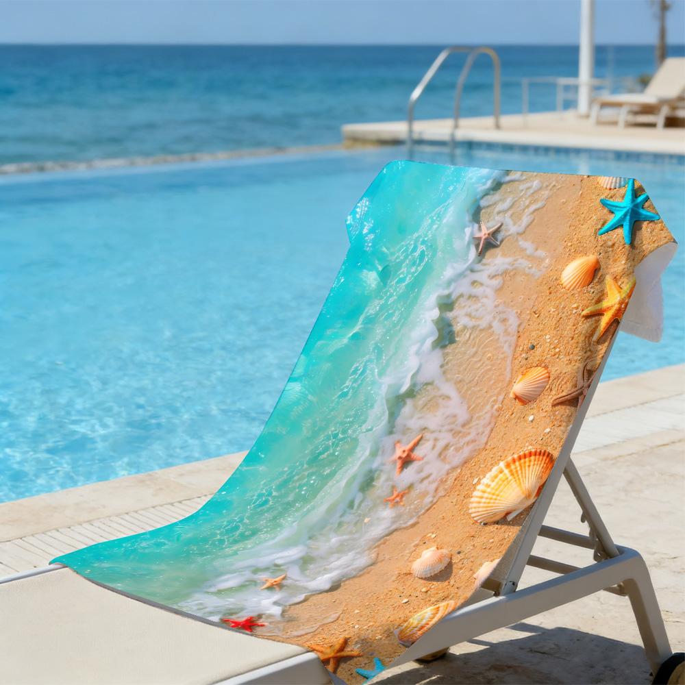 Realistic Beach Scene Beach Towel – Oversized Quick Dry Sand Free with Starfish & Seashell Print