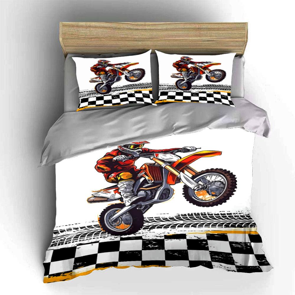 Racer Reiten Motocross Bike Springen Druck Bettwäsche Set 1 Bettbezug 2 Kissenbezüge Für Erwachsene und Kinder Luxus Geschenk Vollgröße