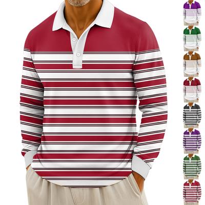 Men's Casual Striped Print Button-Up Long-Sleeve Tops