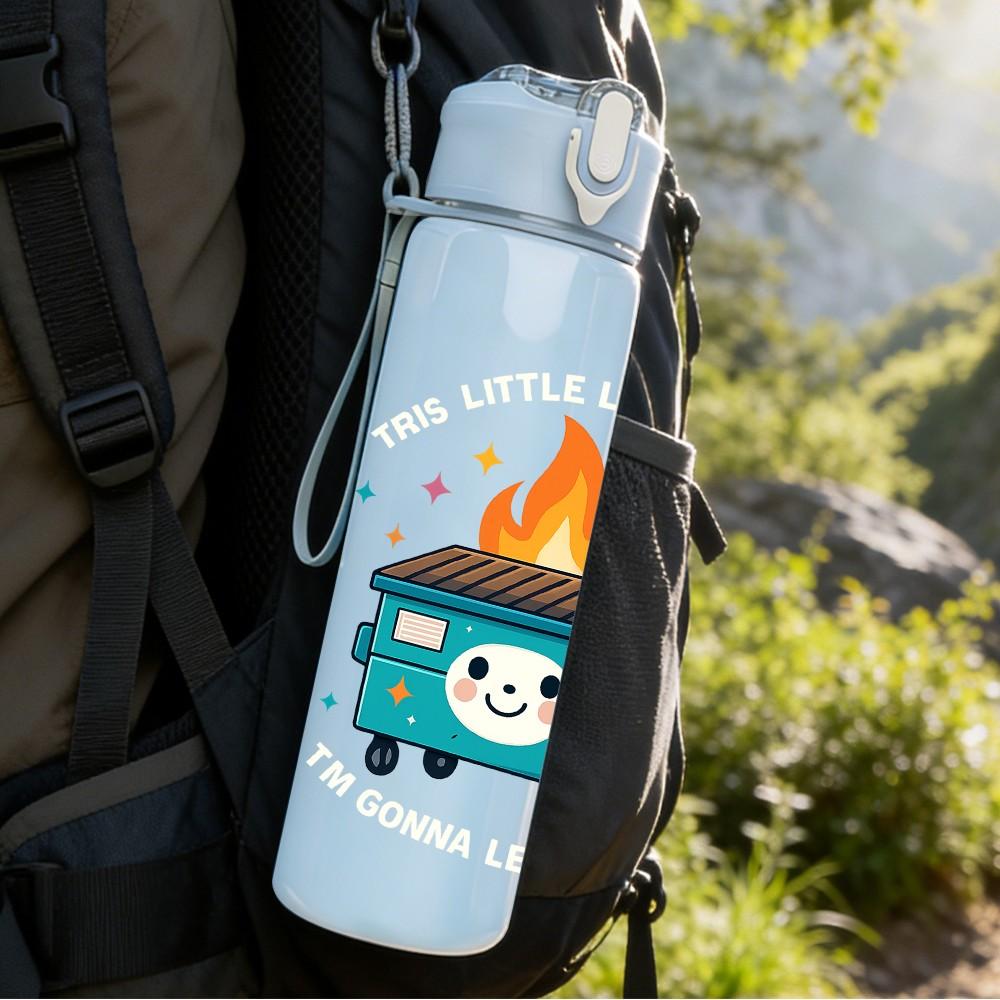 1PC Campfire Pot Fire Cartoon 750ml Color Plastic Sports Water Bottle Leakproof Flip Straw Lid Suitable for Sports Office Home Use