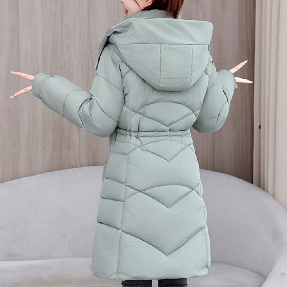 Women Hooded Collar Cotton Parkers Coat Zipper Coat Medium Warm Button Coat Jacket