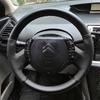 Leather for Citroen C4 2009 Hand Sewing Steering Wheel Cover Interior Protection Shell Car Accessories Black