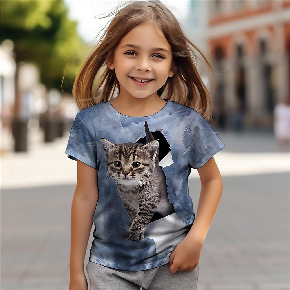 3D Pattern Animal Print Children's T-shirt Short Sleeved Summer Sports Fashion Street Casual Top