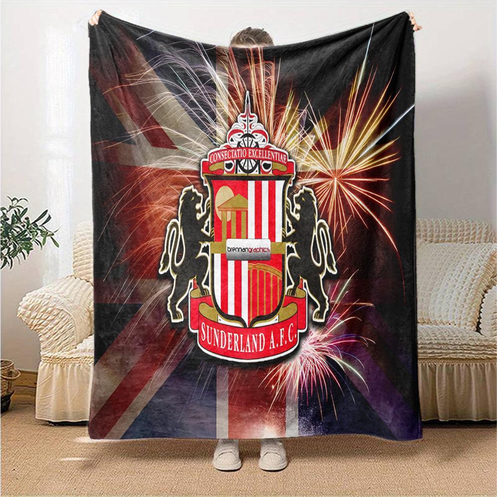 Sunderland football Flannel Blanket, Soft Polyester, Modern Design, All-Season for Camping, Travel, Gifts for holidays or birthdays