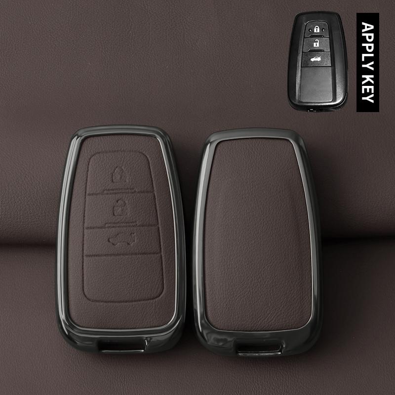 Metal Leather Car Key Case Cover For Toyota Prius Camry Corolla CHR C-HR RAV4 Land Cruiser Prado Protected Shell Keychain Fob