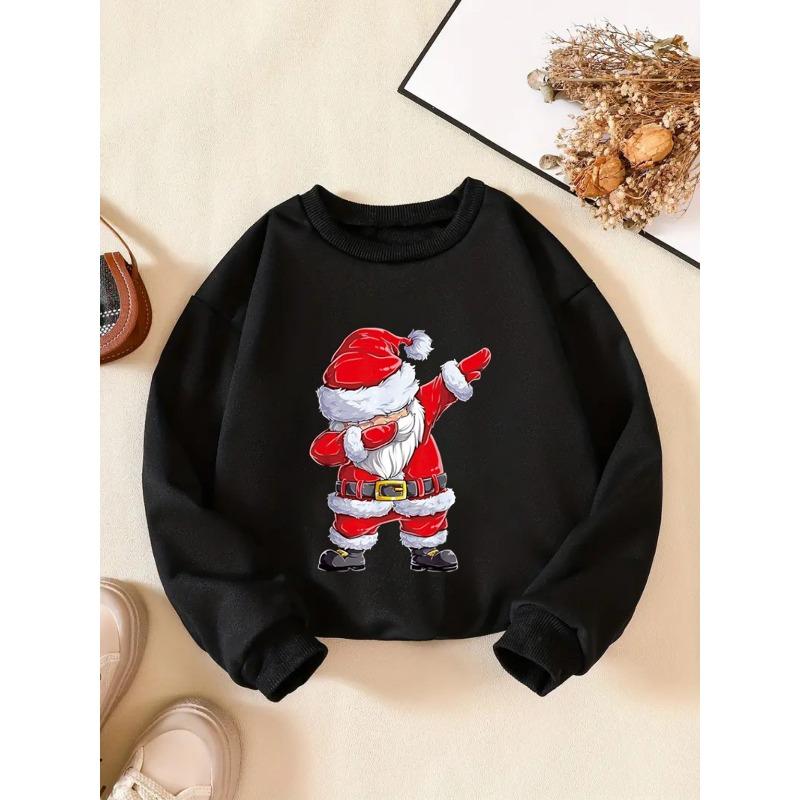 Kids Sweatshirt Christmas Santa Claus Printed Sweatshirt, Casual Crew Neck, All-Season Loose Fit with Slight Stretch, Alphabet Pattern