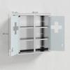 Wall-mounted medicine cabinet with lockable glass doors, 2 keys, storage shelves, 46 x 12 x 48 cm, silver