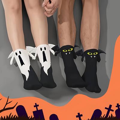 Halloween Geisterdesign Bequeme Mittellange Socke Kreatives Fledermausdesign Besonderer Halloween-Look Niedlich Einheitsgröße