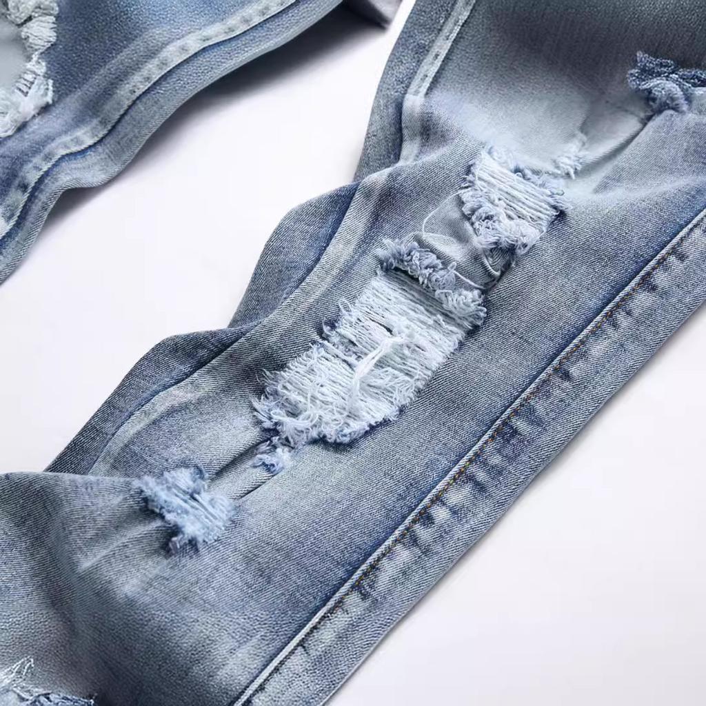 Denim Street Youth Trendy Jeans Embroidered Hole Stretch Small Leg Men's Jeans