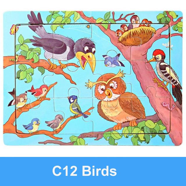 15*11cm Montessori Wooden 3D Puzzle Cartoon Animal Intelligence Jigsaw Game Early Learning Educational Toys For Children