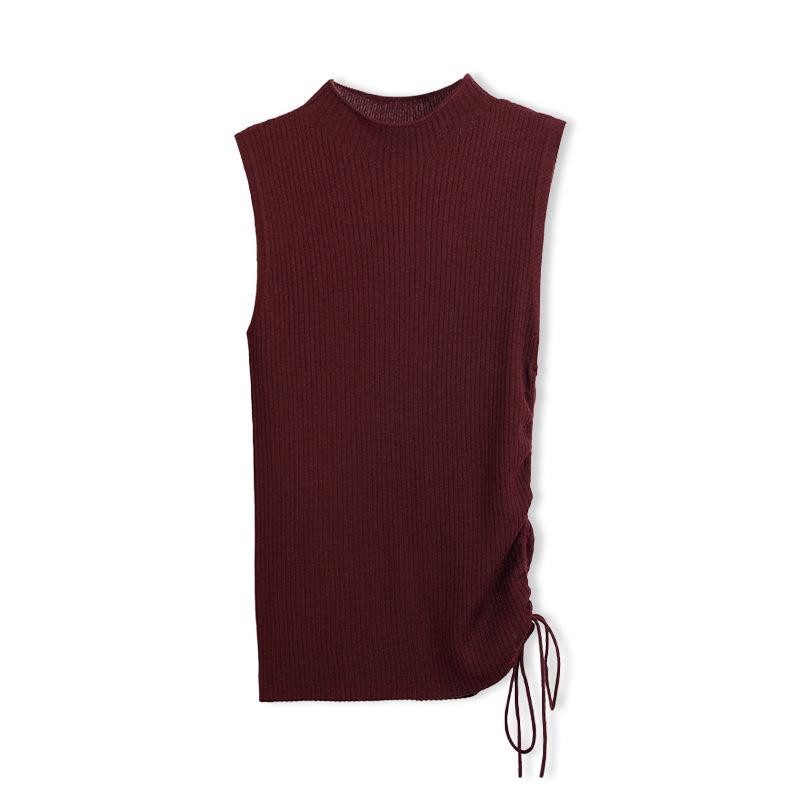 

Merino Wool Asymmetrical Sleeveless Knit Vest with Side Ruching Medium бордовий