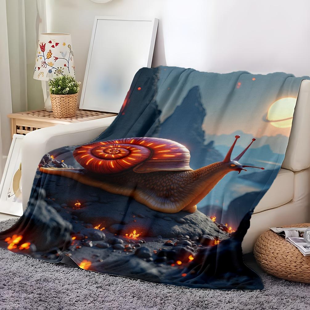 1pc Snail Sci-Fi Blanket - Glowing Orange Snail & Fiery Landscape Design, Soft Flannel-like Texture, All-Season Couch/Bedspread