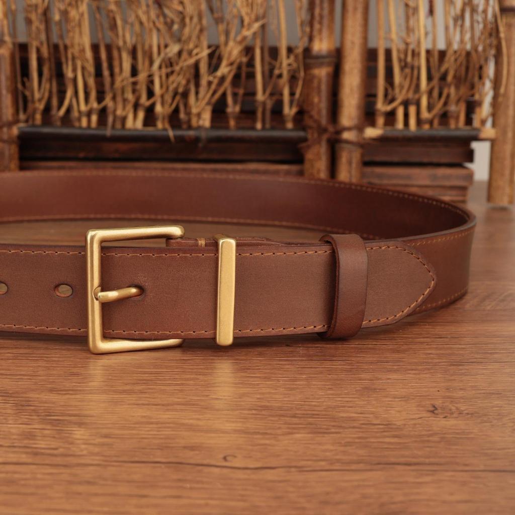 Women's Black Genuine Leather Belt with Classic Square Buckle – Versatile for Jeans and Trousers