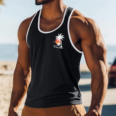 Herren Tanktop Weste Ärmelloses Hemd Muskelshirt Ärmellos Rundhalsausschnitt Sommer Kokospalme Sport