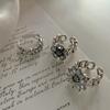 Chic Minimalist Korean Inspired Rhinestone Floral Ring For Fashionable Women