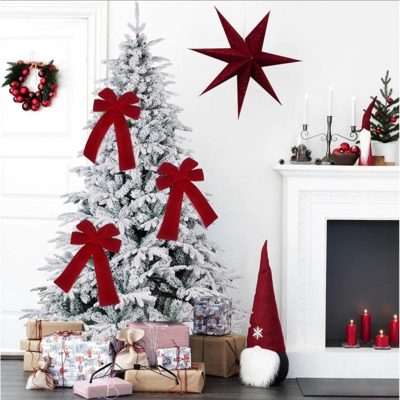 Christmas Big Red Bow Wedding Xmas Party Decoration Velvet Bow Pendant