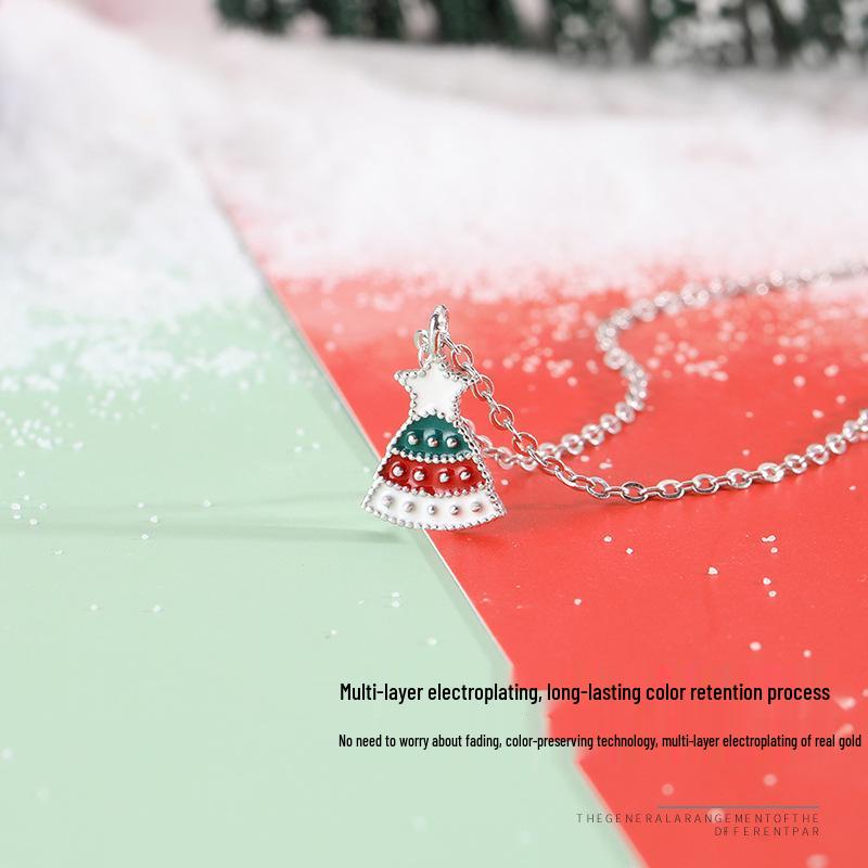 S925 Sterling Silver Christmas Star and Tree Necklace - Creative Women's Fashion Pendant