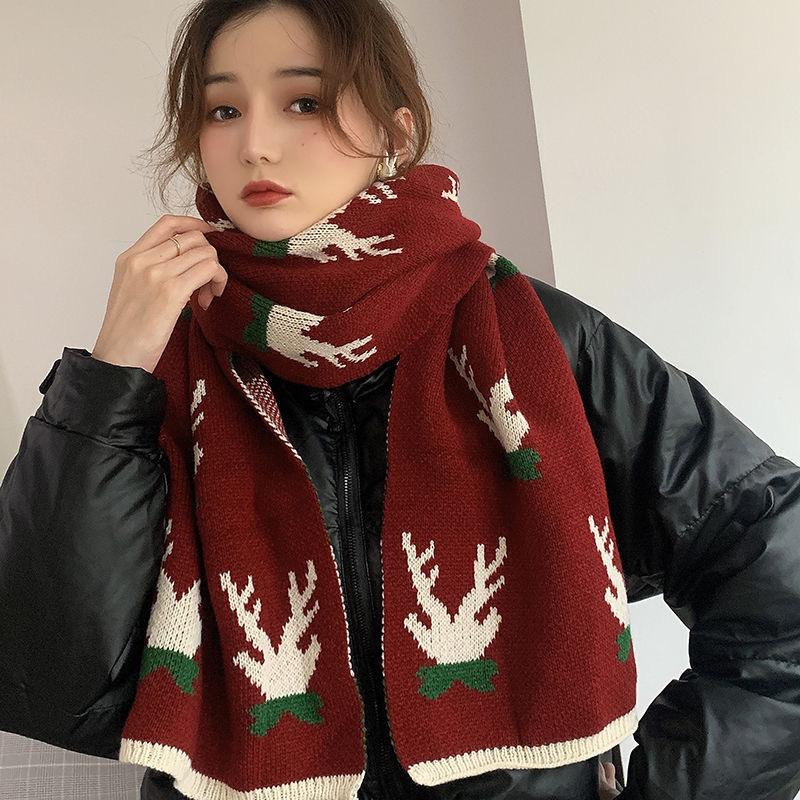 Christmas Atmosphere New Red Plaid Scarf Female Winter Senior Sense Student Versatile Warm Shawl Scarf