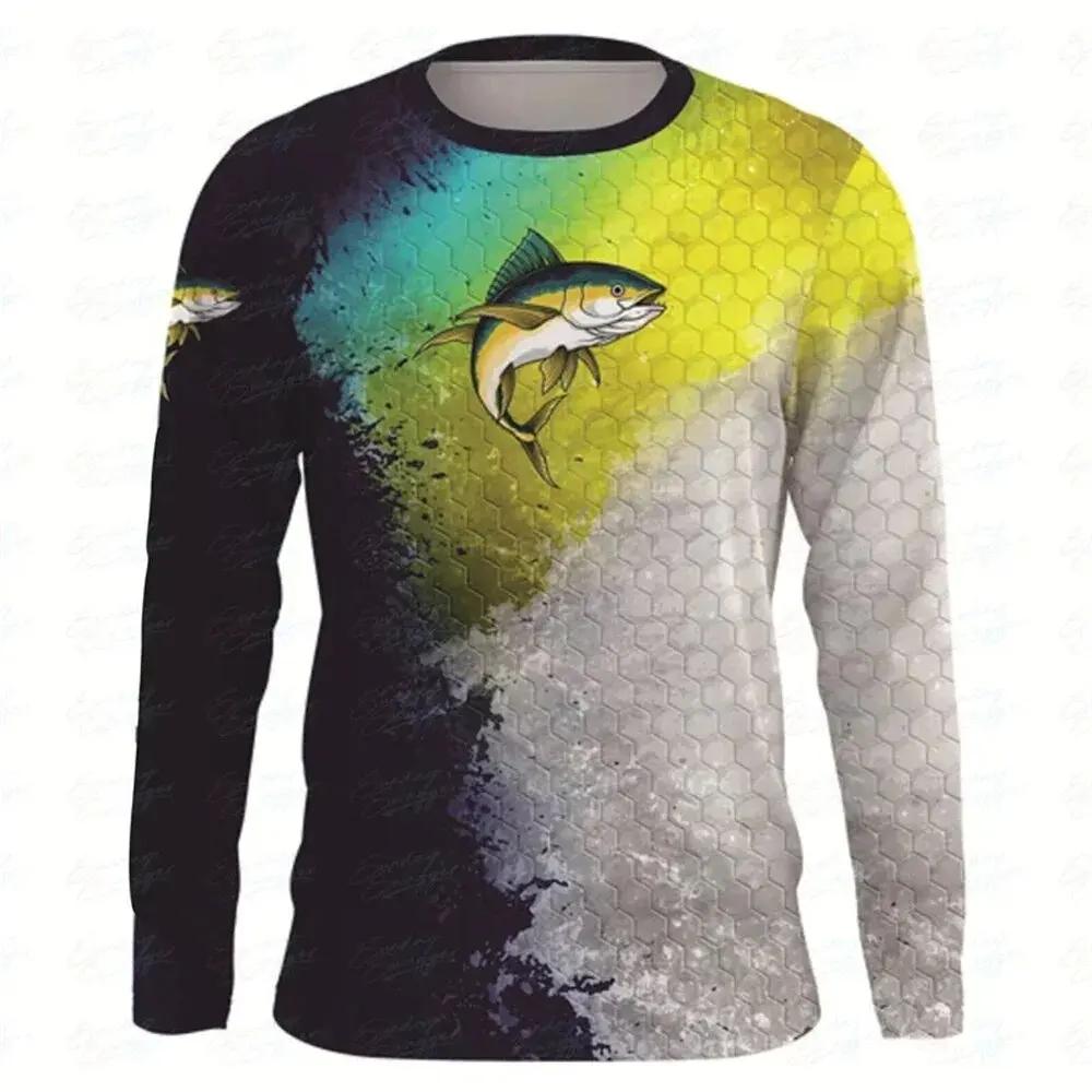 Fashion Personality Fishing Pattern 3D Printed Men s Long Sleeve T-shirt Outdoor Quick-drying Casual Sports Men s Clothing S