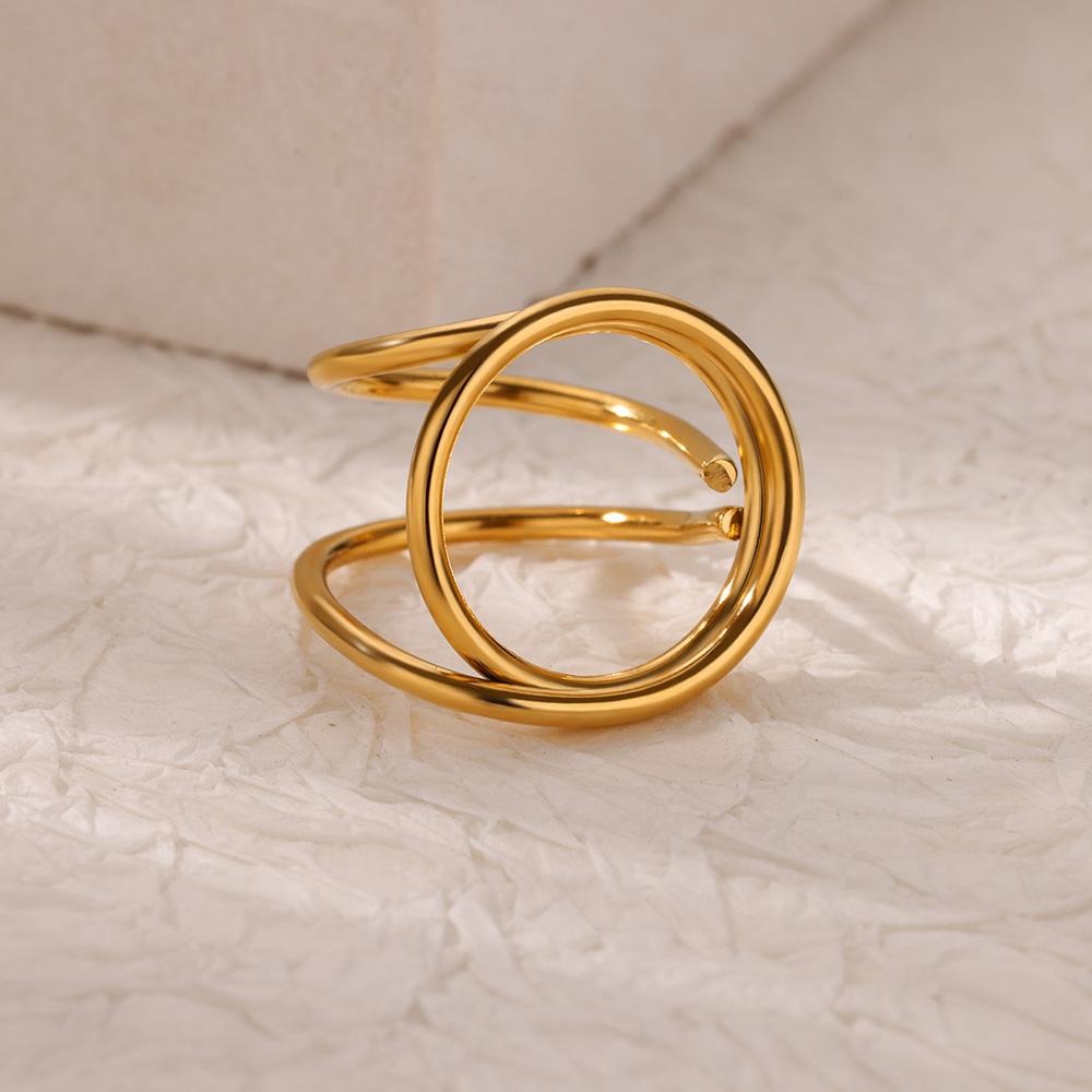 Stainless Steel Hollow Round Line Open Rings For Women Gold Color Wedding Ring Aesthetic Designer Jewelry Accessories Gift Bff