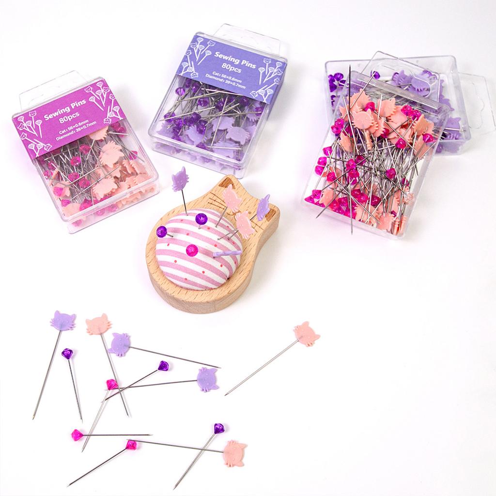 Wood Pin Cushion with 80 Straight Sewing Pin for Dressmaking Needlework Sewing Quilting Positioning Pin with Pin Holder