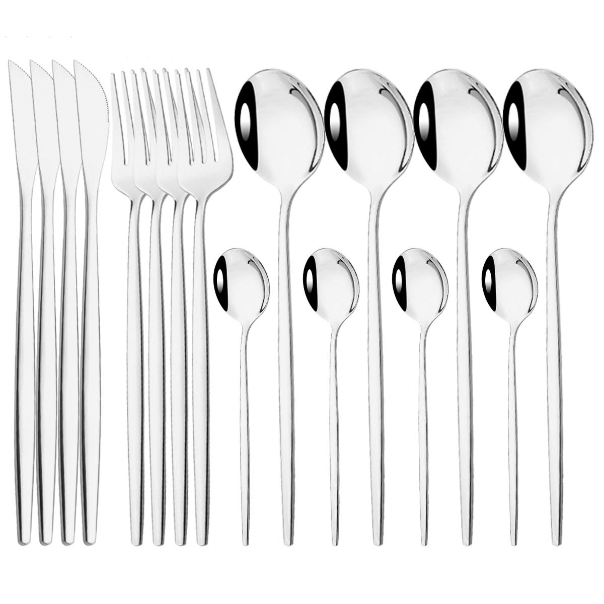 

16 шт., набор столовой посуды розового золота, зеркало, столовые приборы из нержавеющей стали, кухонный нож, вилка, ложка, ресторан, свадебный набор столовых приборов серебряный