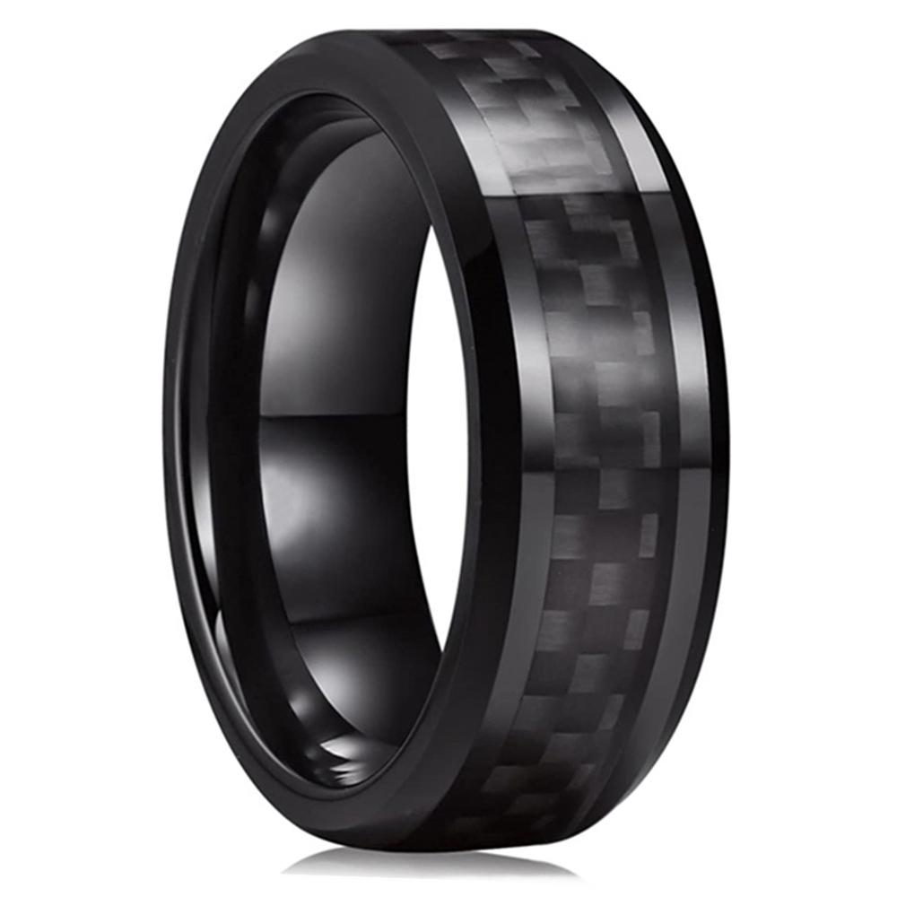 Fashion 8mm Men's Stainless Steel Ring Inlay Black Carbon Fiber Ring Wedding Engagement Jewelry Anniversary Gifts Drop Shipping