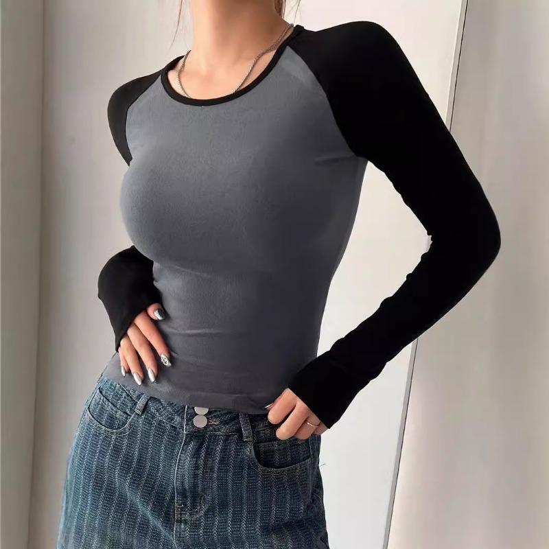 Damen Schulter-T-Shirts für Frühling und Herbst, Langärmelige Babes, Kurzes Unterteil und Enge Oberteile