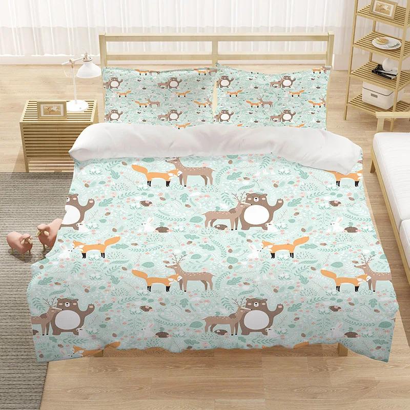 Cartoon King Queen Duvet Cover Cute Animals Bedding Set Kids Boys Girls Octopus Starfish Blue Soft 2/3pcs Polyester Quilt Cover
