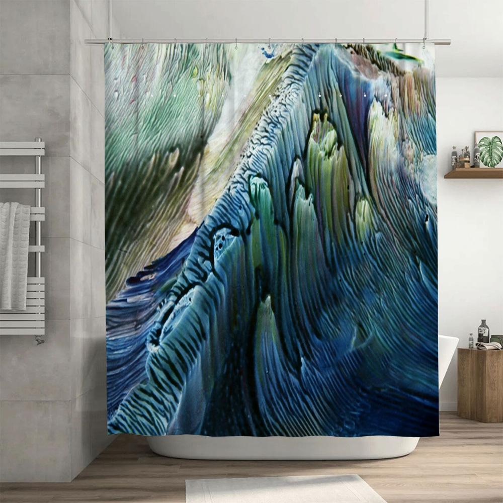 Abstract Ocean Blue Green Shower Curtain with Stream Design for Bathroom Decorations 180x245cm