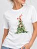 (Asian Size) Tree Printing Christmas New Year Clothing T Shirt Women Fashion Festival Tee Top Print Female Woman Short Sleeve Graphic T-shirts