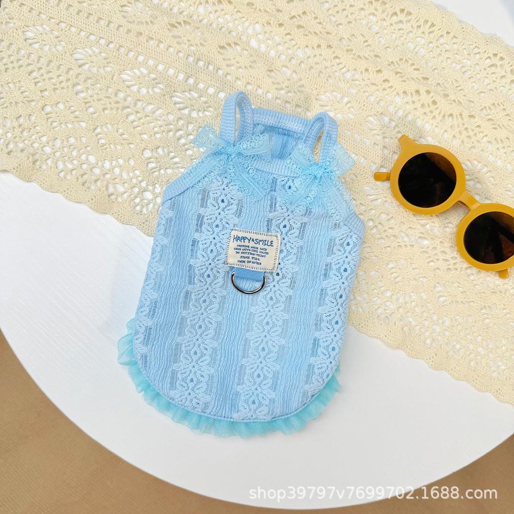 Summer Thin Breathable Suspender Pet Clothing Dog Clothes Cat Hollow Retro Lace Anti-hair Loss