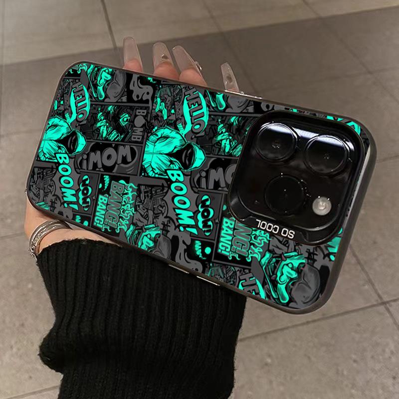 Black Comic Style Phone Case For iPhone 14 Pro Max Plus 16 15 11 12 13 Pro Max Mini X XS XR 7 8 Plus SE Shockproof Cover