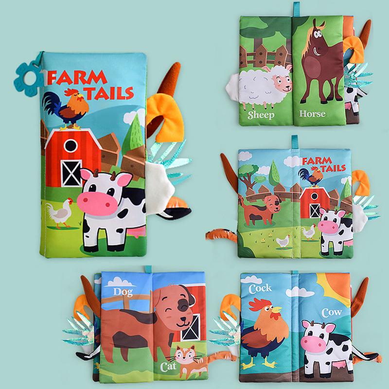 Livre en tissu à queue de 8 pages Toucher et sentir Livres doux pour nourrissons Animaux de dessin animé Développement Interactif Jouets d'éducation précoce Pour Bébé