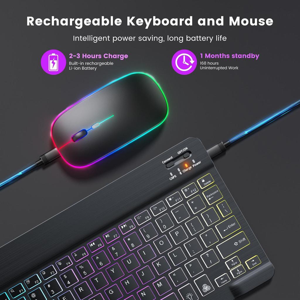 Russian Wireless RGB Backlit Bluetooth Keyboard & Mouse Set for iPad, Phone, Tablet