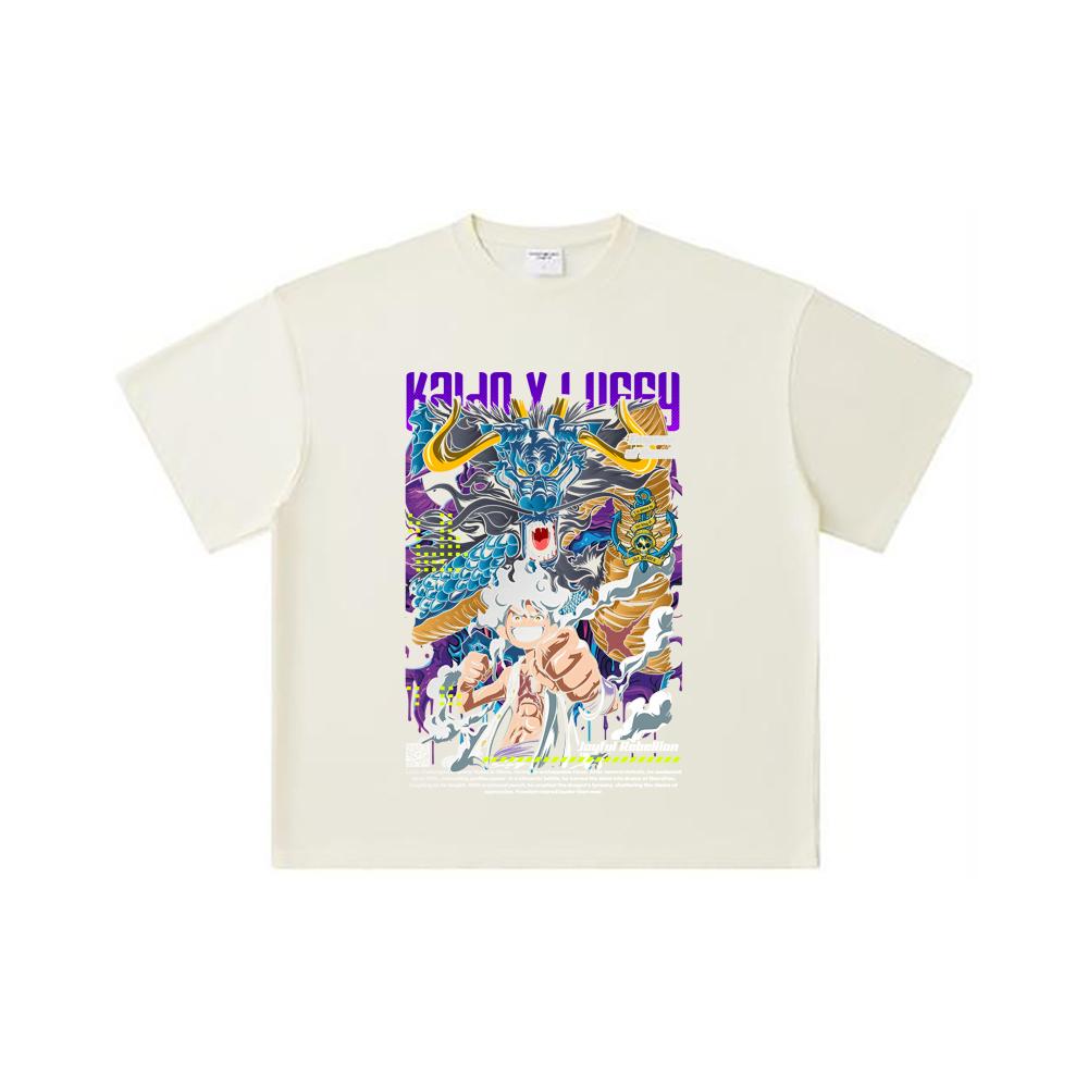 260 GSM Double Yarn 32 Count 100% Cotton One Piece V35 Luffy Kaido Print Unisex Heavy Cotton T Shirt